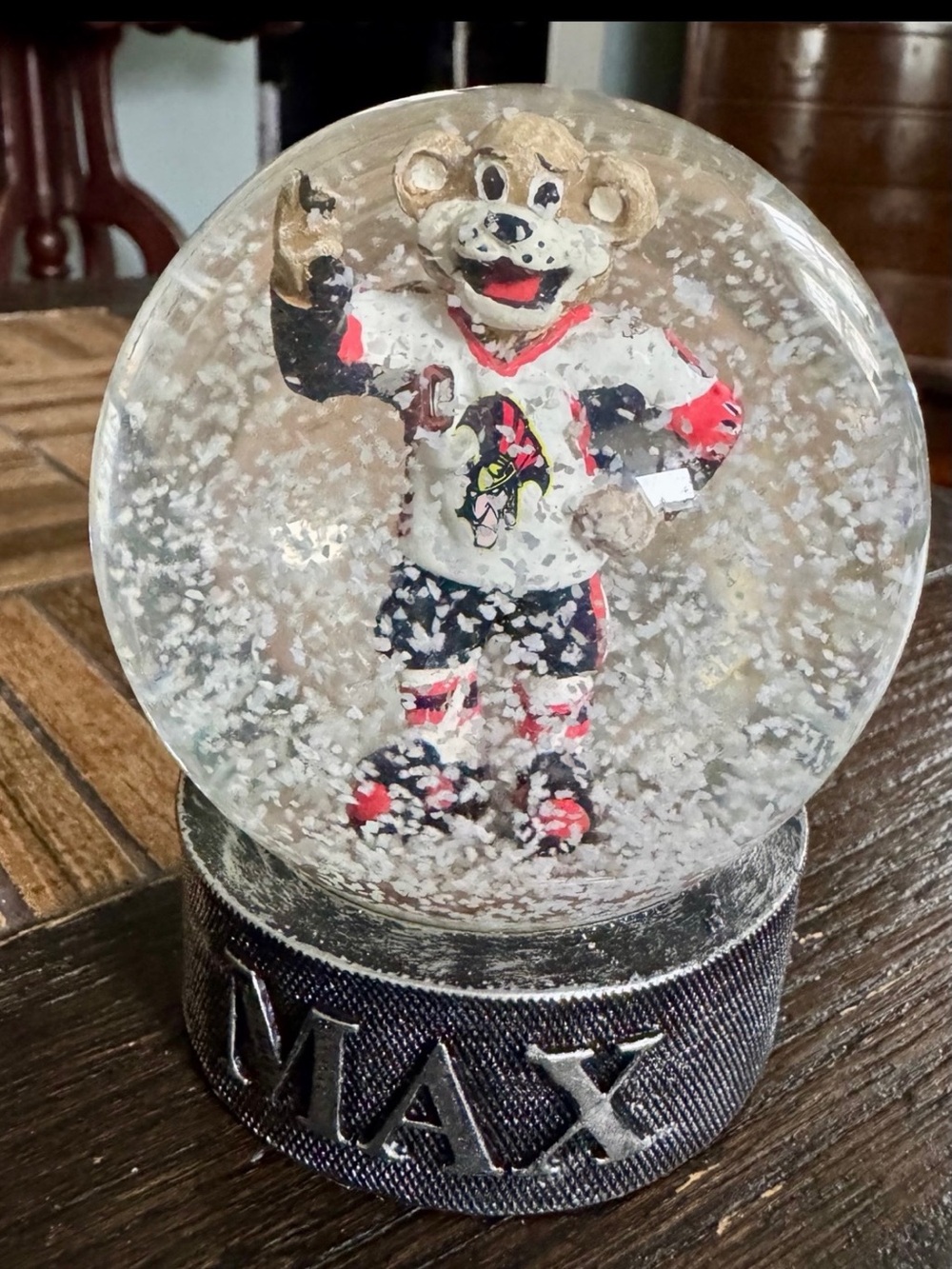 Binghamton Senators Mascot Max Snow Globe - Red, White, Black